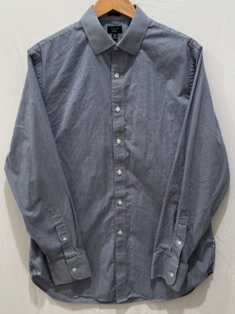 J.Crew Ludlow Slim Dress Shirt Men 16.5/35 Blue Gingham Stretch Cotton Blen